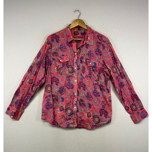 Lauren Jeans Co. Ralph Lauren Tops - Boho Floral Lauren Ralph Lauren Womens XL Pink Paisley Cotton Button Down Shirt